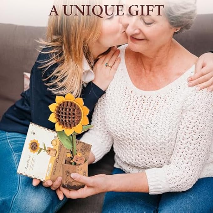 SUNFLOWER 3D WOODEN PUZZLE FOR ADULTS - DIY CRAFTS BUILDING KIT, RELAXING STRESS RELIEF HOME DECOR ART MODEL, UNIQUE BIRTHDAY GIFT FOR MOM, WOMEN, HER - Image 2